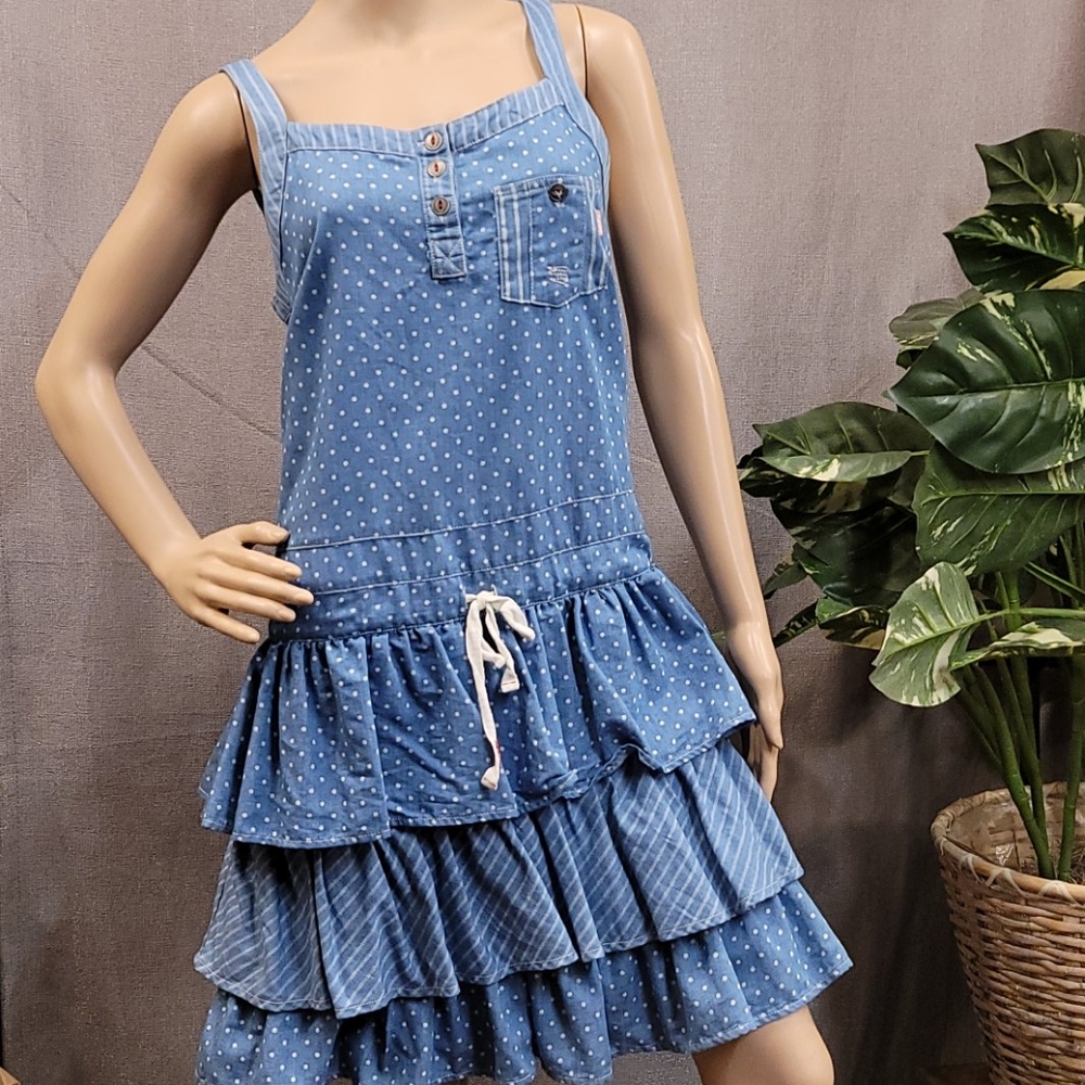 Double D Ranch Denim Dress M Ruffle Western Cowgirl